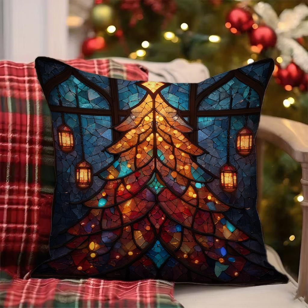 Stained Glass Christmas Tree Pillow Coversuitable For Sofa Car Bedroom Decorative Cushion Cover Pillow Cover