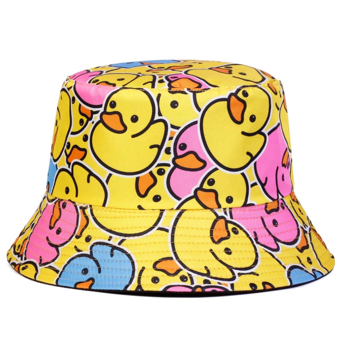 

Unisex Duck Print Double-Sided Wearing Personality Bucket Hats Fishermen Caps Outdoor Casual Cap Sunscreen Hat