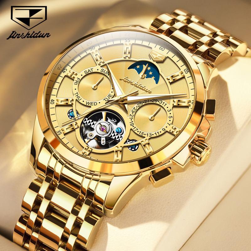 Orologio Meccanico Automatico Multifunzione Marca JINSHIDUN Tourbillon Orologio da Uomo Orologio da Uomo
