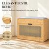 Bamboo Shoe Bench Entrance Area, Storage Bench with Seat Cushion, Rattan Door and Height-Adjustable Shelf