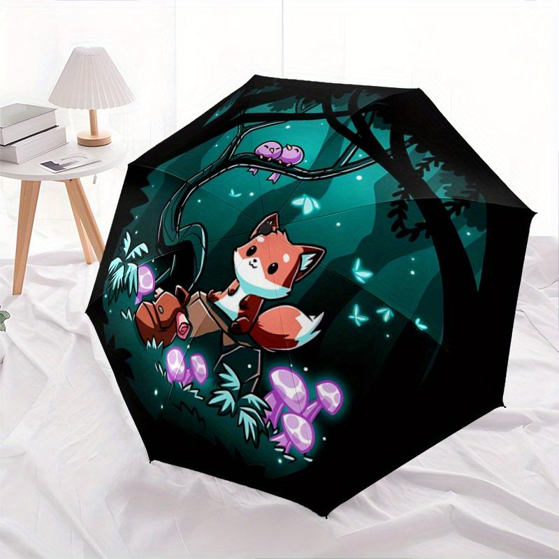 

1pc Cartoon Fox in the Jungle Automatic Opening and Closing Umbrella - Small Umbrella Suitable for Various Occasions, Portable 3-Fold Small