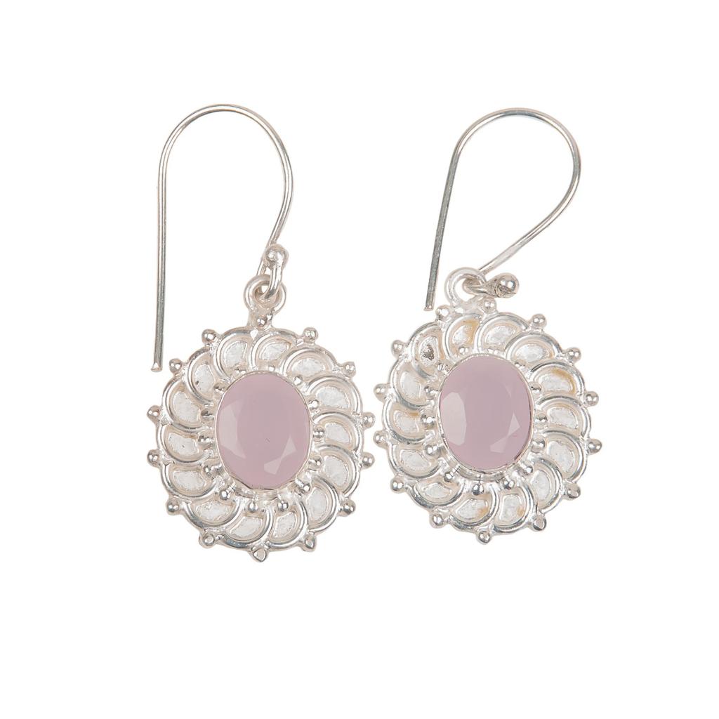 Rose Chalcedony Gemstone 925 Sterling Silver Pink Stone Earrings 1.59" Handmade Jewelry For Women EE-94-16