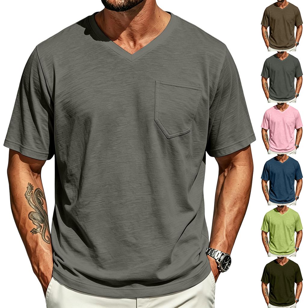 Men's V-Neck T-Shirt - Casual Short Sleeve Lightweight Breathable Tee for Summer
