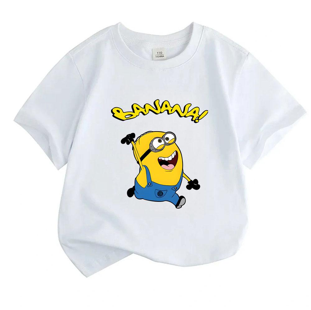 Kids Boys Girls 100% Cotton Crew Neck Short Sleeve T-Shirt, Cute Banana Character Print Casual Comfortable Lightweight Tee for Daily Wear, Outing and