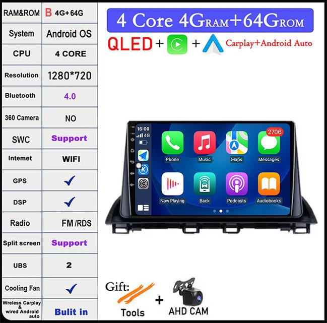 DSP RDS For Mazda 3 Axela 2014 - 2019 QLED Android 14 WIFI+4G BT Car Radio Multimedia Video Player GPS Navigation Stereo Audio