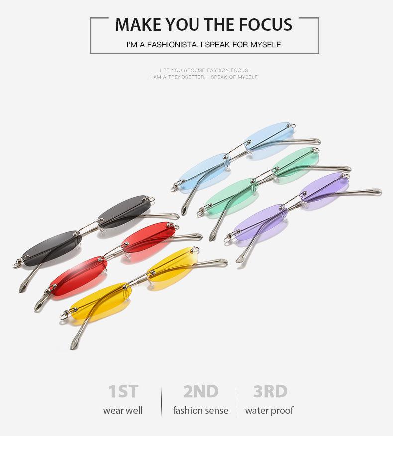 Small Sunglasses Women Men Brand Designer Rimless Narrow Eyewear Luxury Trending Alloy Sun Glasses Streetwear Selfie Artifact