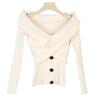 Autumn French One-Shoulder Slim Fit Knitted Sweater - Elegant Women's Fashion