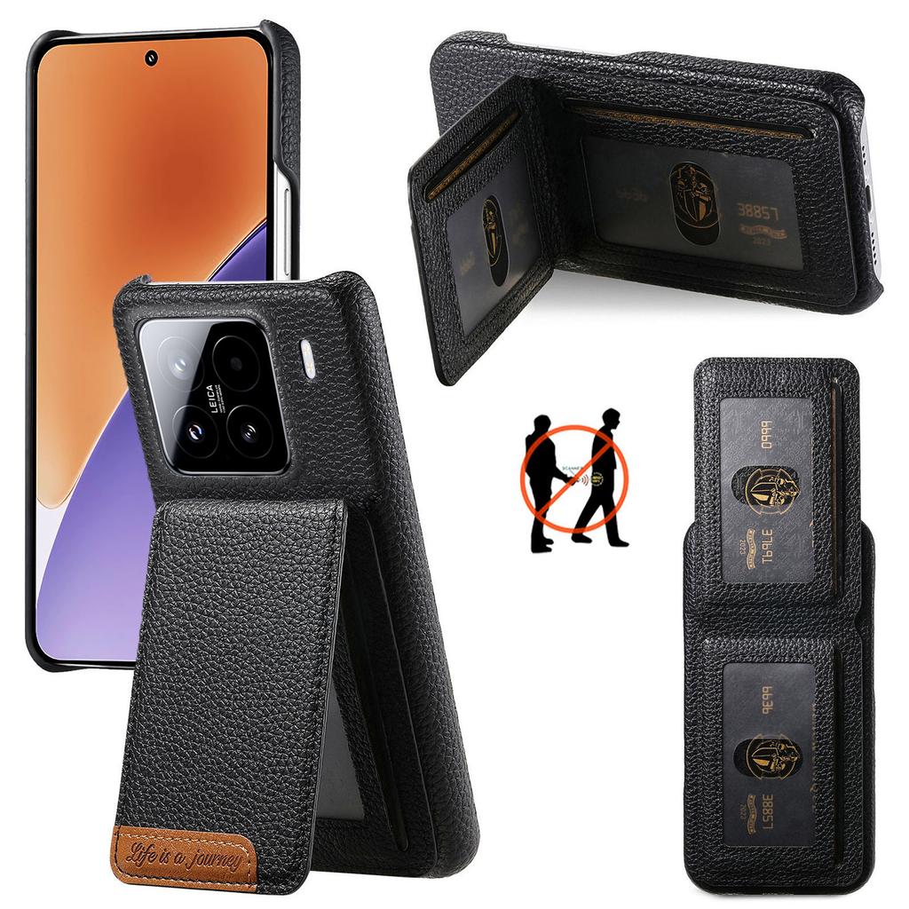 For Xiaomi 15 Case RFID Blocking Card Holder Litchi Texture Leather Back Cover