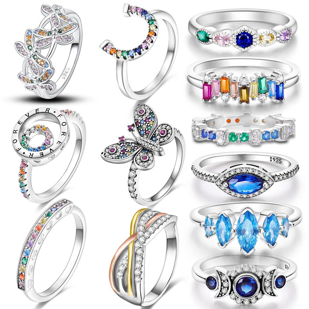 Authentic Copper Ring for Women Zircon CZ Horseshoe Butterfly Geometric Finger Ring Copper Authentic Jewellery