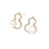18K Gold Plated Good Luck Gourd Pearl Earrings: Natural Freshwater Pearl Studs for Women.