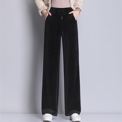 Autumn Winter Loose Elegant Corduroy Trousers Women Elastic High Waisted Thicken WarmStraight Wide Leg Corduroy Pants Streetwear