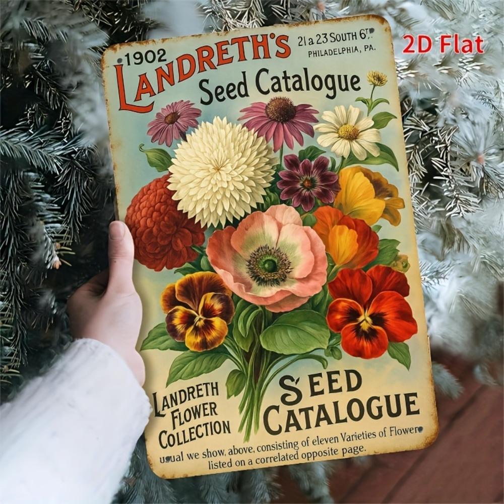 Vintage Flower Metal Sign 7.8x11.8in - Landreth 1909 Seed Catalog Design, Handmade Art for Kitchen/Bedroom/Garden/Office, Unique