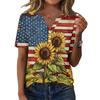 Women Casual V Neck Short Sleeve T Shirt Button Detail Sunflower Print Lightweight Summer Top for Everyday Wear