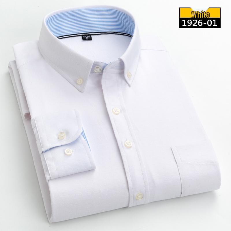 Men's Long Sleeve Washed Cotton Oxford Shirt - Slim Fit, Plaid, Iron-Free Stripes, Casual Style