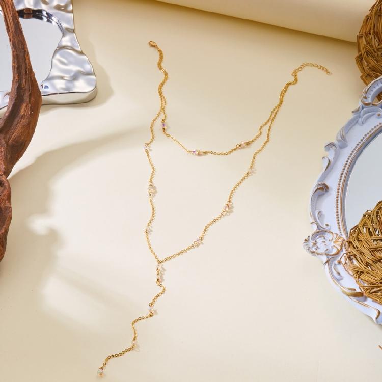 Alloy Pearls Beaded Necklace Y Shaped Pendant Clavicle Chain for Long Time Comfort and Fashion Statement