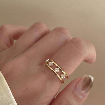 Parelbloem dubbel open ring Franse high-end wijsvinger ring niche design temperament sieraden