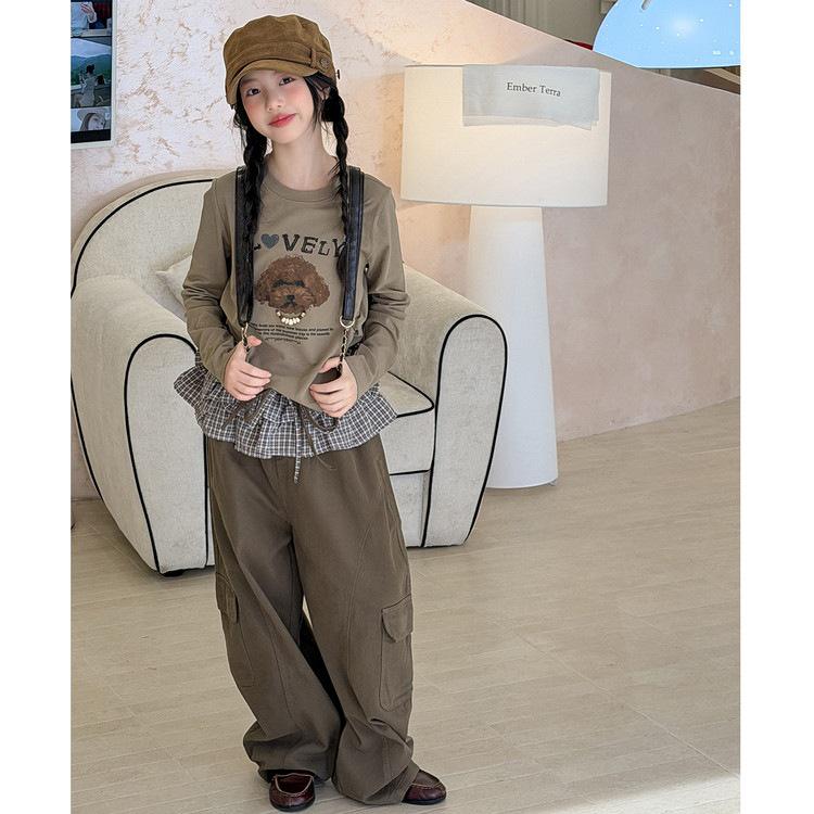 Girls' Autumn Long-Sleeve T-Shirt & Workwear Pants Set - 2026 New Style for Big Kids