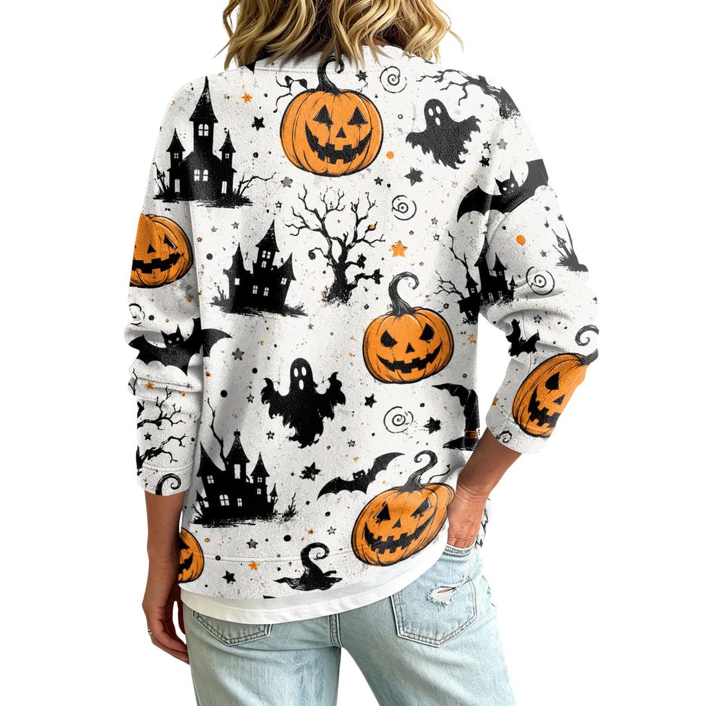 Women's Casual Long Sleeve Jacket with Halloween Print for Fall Parties and Daily Wear