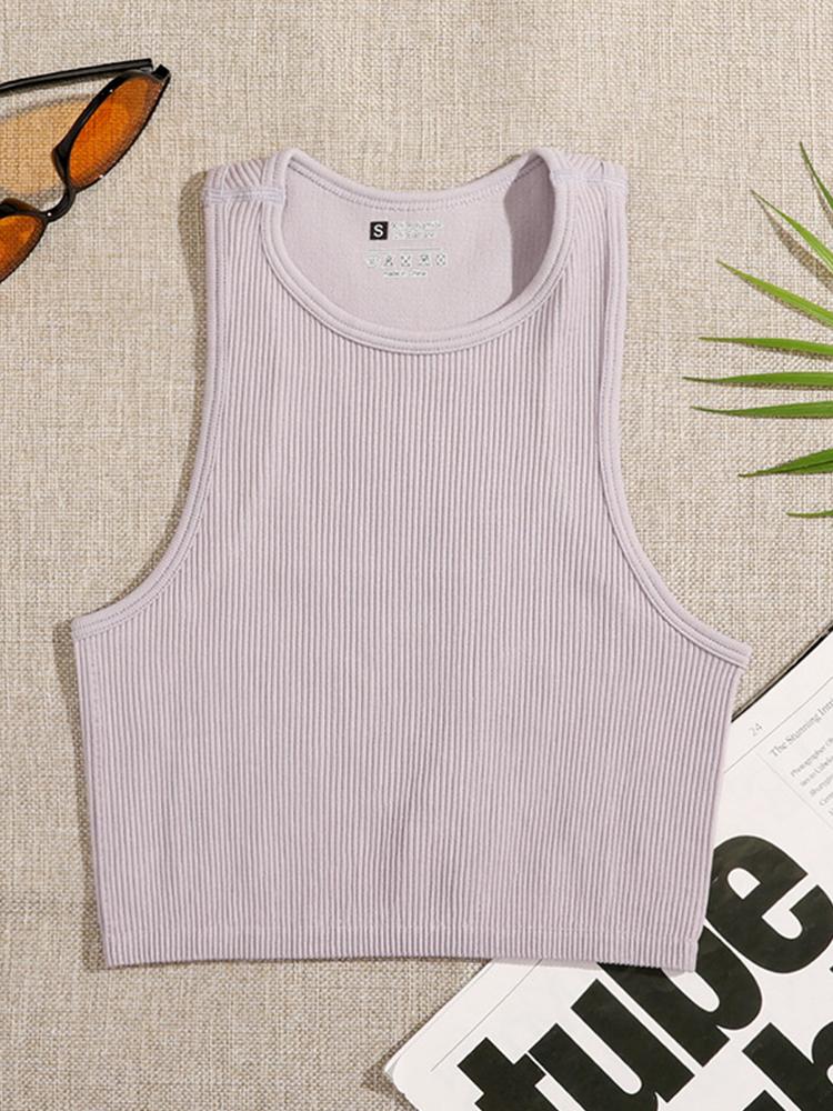 Top corto de 14 colores para mujer, chaleco básico liso versátil, sin costuras, de verano, elástico, de punto acanalado, sin mangas, informal, corsé interior, camisetas sin mangas