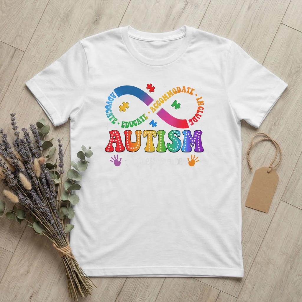 Autism Awareness Acceptance Infinity Symbol T Shirts Unisexs Cotton Funny TShirt Round Neck Tee Shirt Short Sleeve Tops Unique