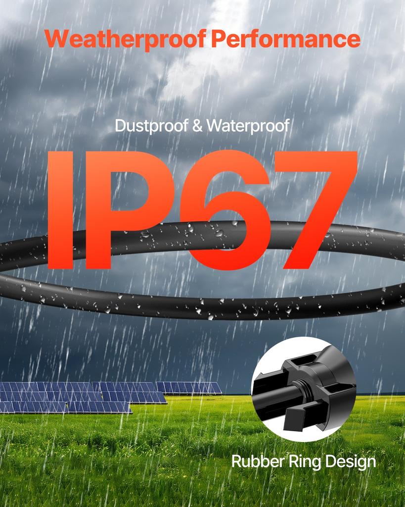 VEVOR Cablu de Extensie Panou Solar 6.1m/20FT cu Conectori Mamă și Tată 10AWG/6 mm² 1 Pereche