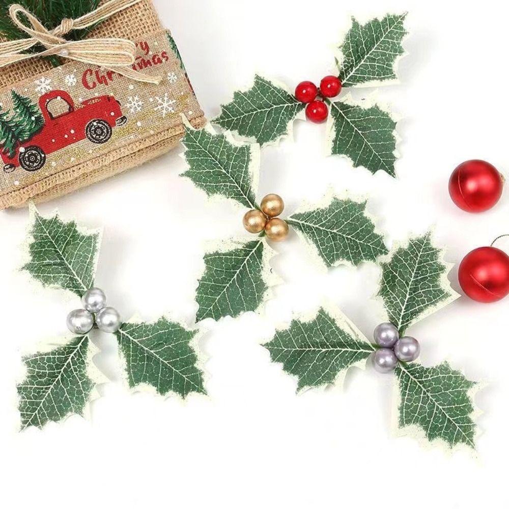 30 Stück Künstliche Pflanze Weihnachten Grüne Blätter Weihnachtsdekoration Rote Beeren Weihnachtsdekoration