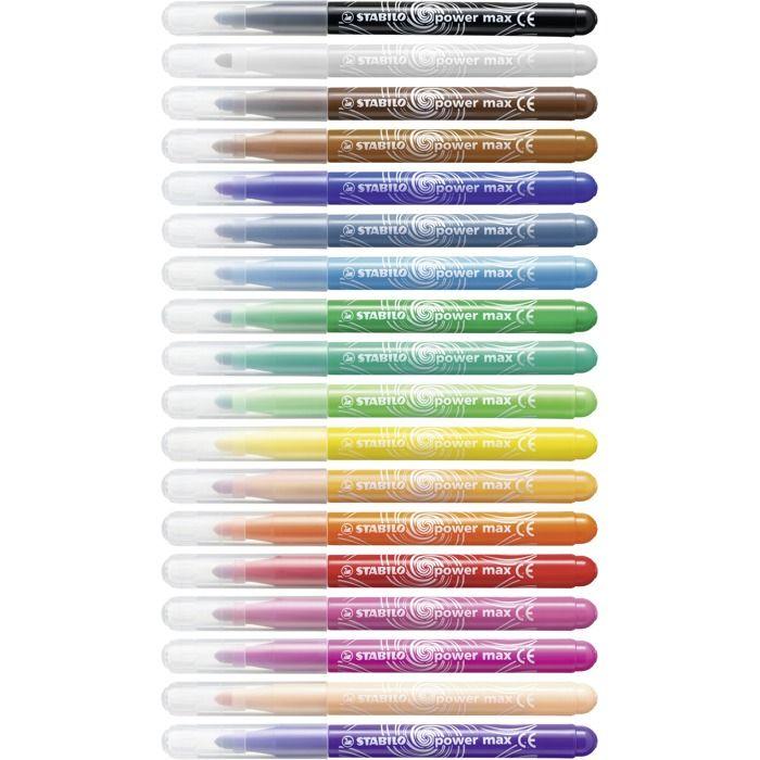 Feutres de coloriage - stabilo - power max - 18 assortis - pointe moyenne - encre lavable