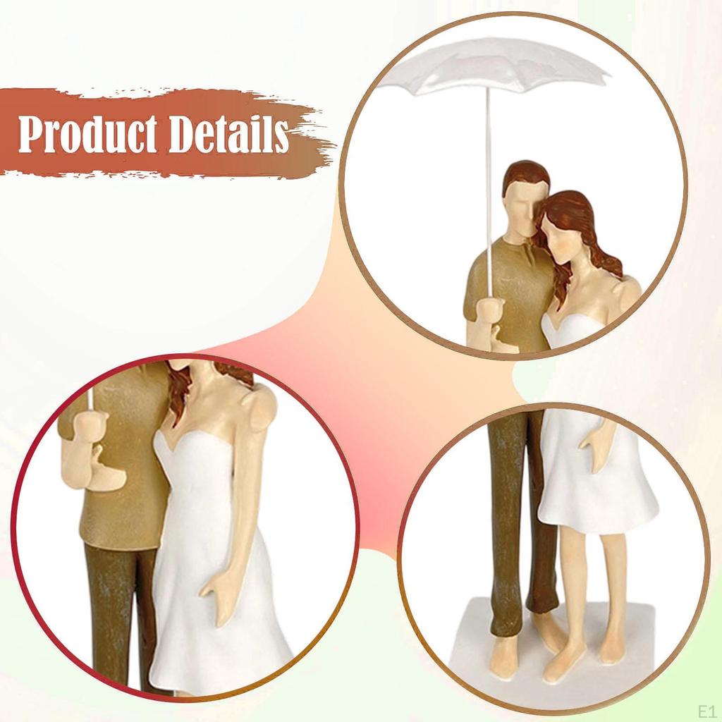 Couple Figurine Boy and Girl Sculpture Character Decorative Lover Holding Umbrella for Desk