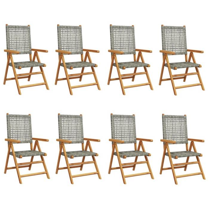 VidaXL Garden Reclining Chairs Set of 8 Grey Rattan Solid Wood, Garden Seat, Patio Chair, Dining Chair of 3214525