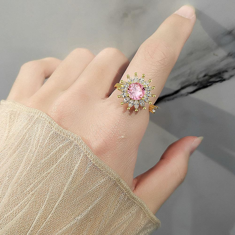 Sunflower Adjustable Spinner knuckle Ring for Women Metal Fidget Anti-Stress Anxiety Relief Engagement Ring Accessories