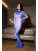5D Ultrathin Seamless Women's Full Coverage Bodysuit and Stockings Set - Plus Size, Sexy Black, and White Oily Sheen Design.