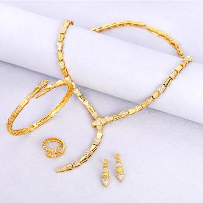 Luxury Zirconia & Polished Snake-Shaped Jewelry Set: Bracelet, Necklace, Ring & Stud Earrings