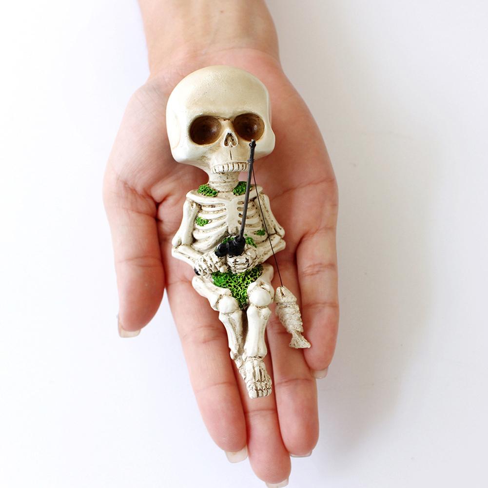 Halloween Skeleton Fishing Figurine Resin Statue Indoor Garden Party Outdoor Ornament Decor For A3T4