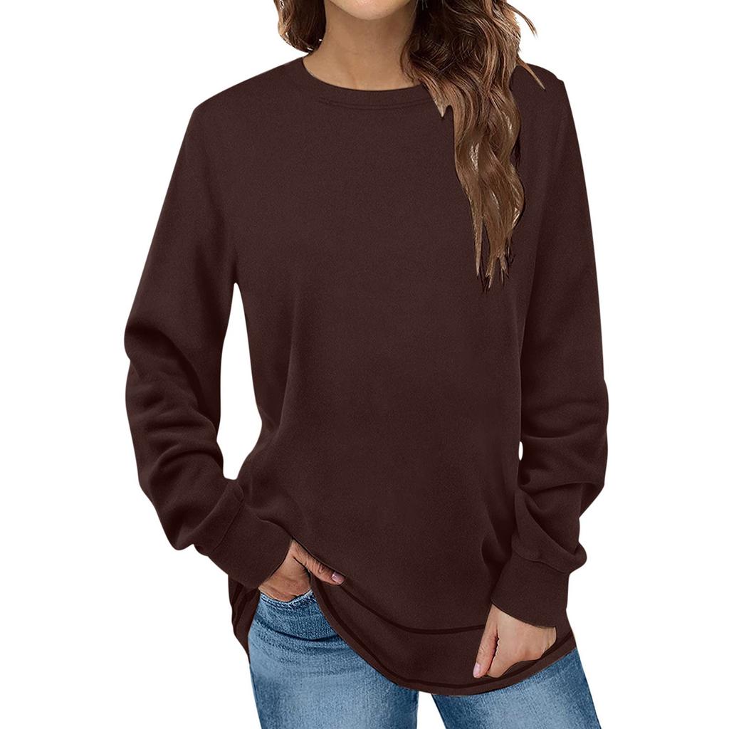 Women's Round Neck Long Sleeve Bottoming Shirt Top Warm Top Casual Sweatshirt