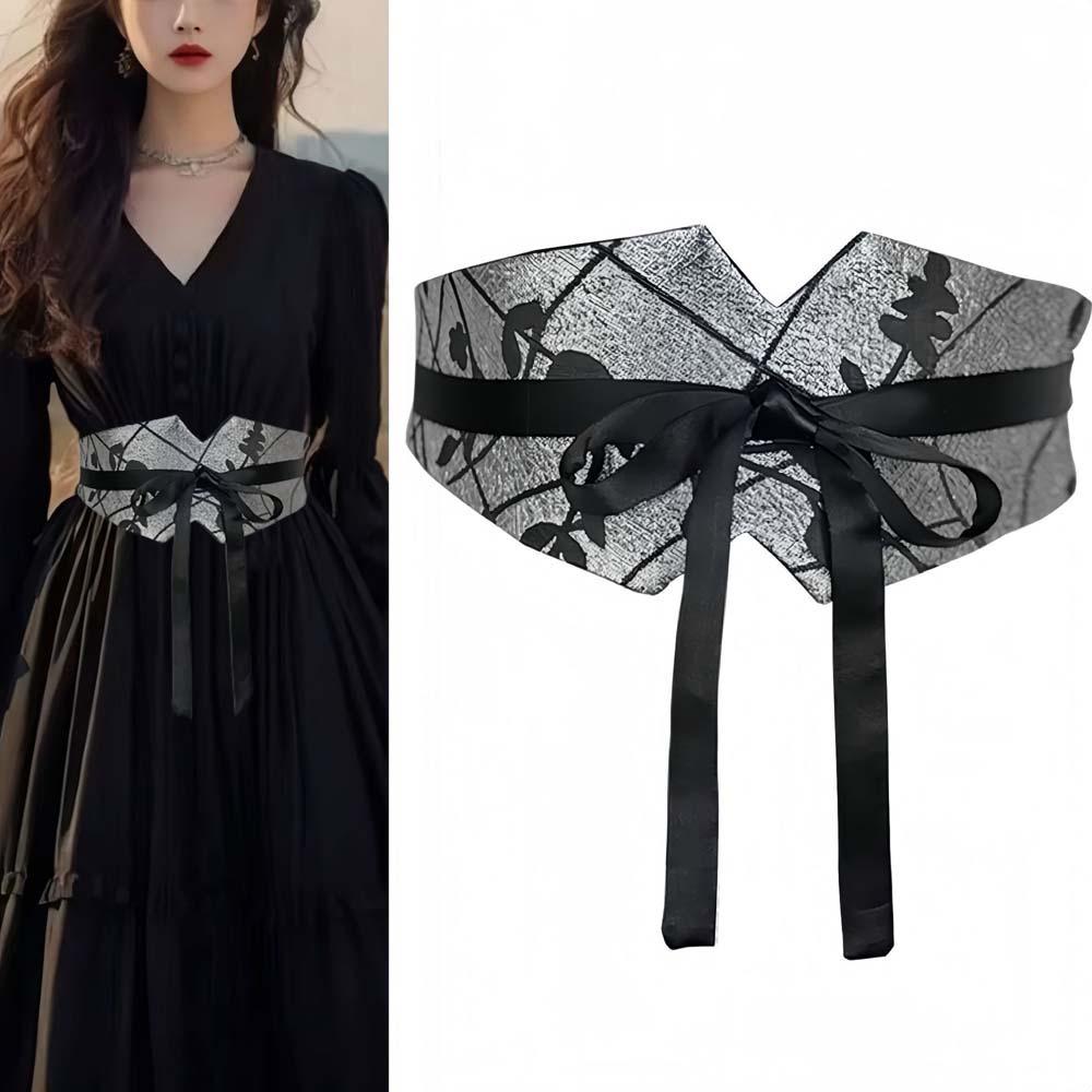 Printed Chinese Wide Belt Adjustable Retro Jacquard Waistband Ethnic Style Women's Belt Ornament
