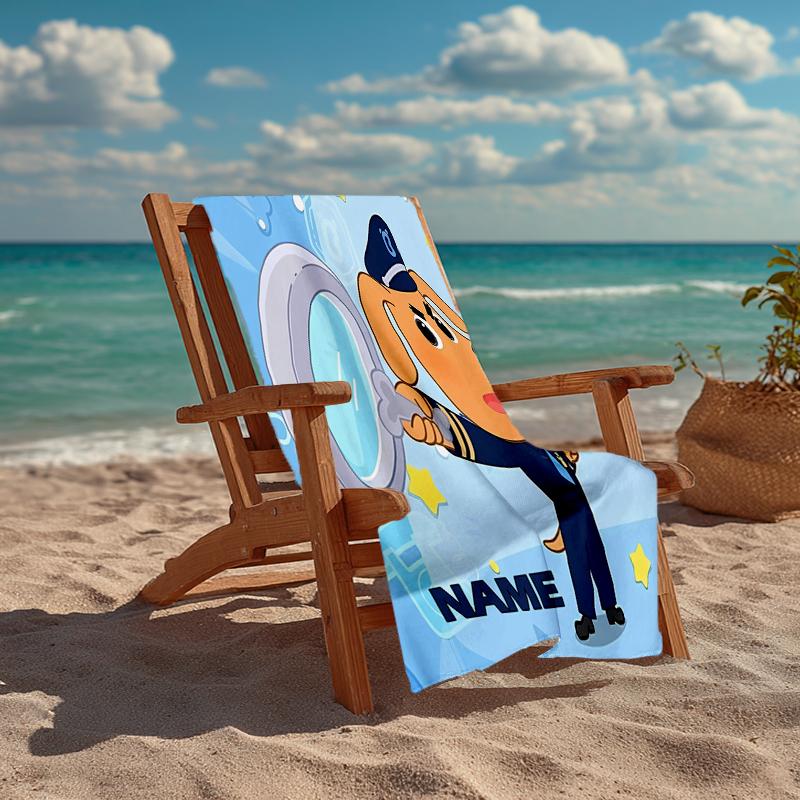Custom Name Ultra-Soft Beach Towel with Sheriff Labrador Theme,Ideal for Pool - Camping, Diving - Perfect Travel Essential, Vibrant Beach Towel.