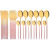 24Pcs Rose Gold Dinnerware Set Stainless Steel Steak Knife Fork Coffee Spoon Teaspoon Flatware Dishwasher Safe Kitchen Tableware