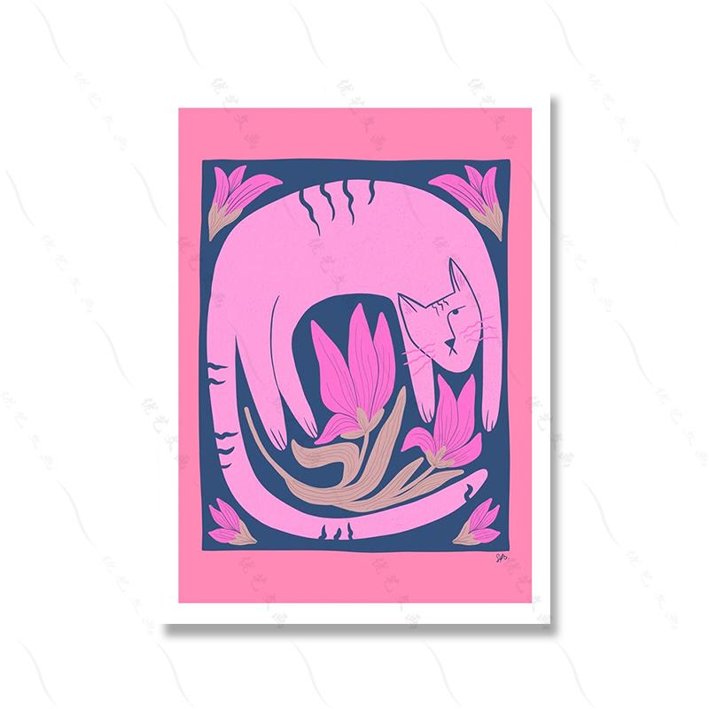 Fashion Smoking Cat Wall Art Pink Hipster Animal Cat Canvas Painting Nordic Posters And Prints Wall Picture For Kids Room Decor