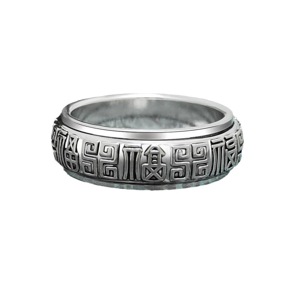 Sterling Silver Blessings Rotating Ring, Unisex Fu Character Enamel Design, Chinese Style Finger Ring, Creative Niche Design