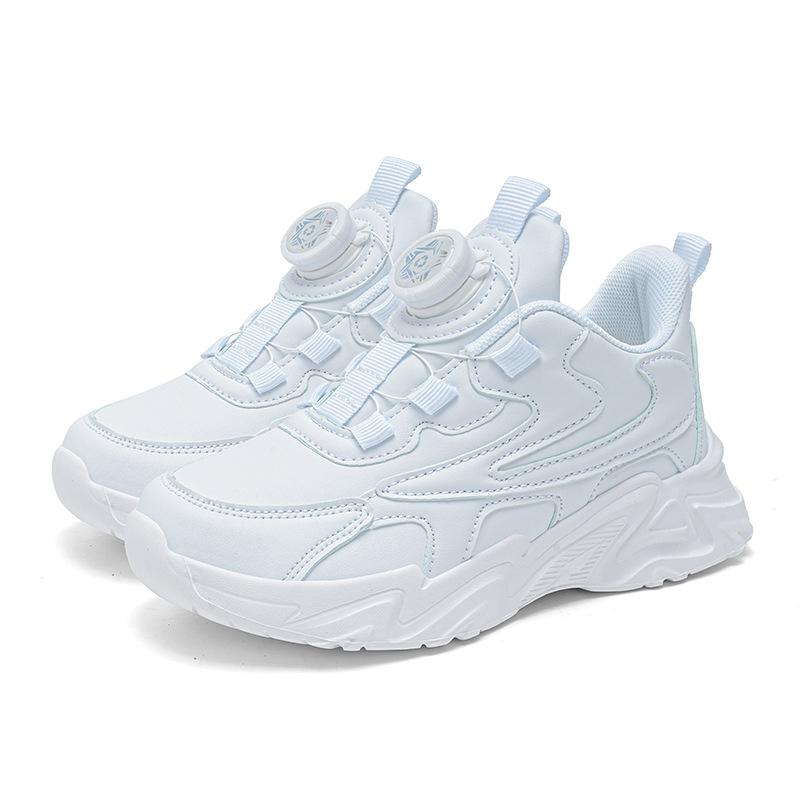 

Girls shoes mesh breathable children s sports shoes leather waterproof school white shoes rotating button boys running shoes 39 size shoe inner length 25.4cm