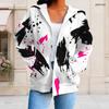Women Plus Size Zip Up Hoodie Long Sleeve Drawstring Hood Blue White Tie Dye Print With Pockets