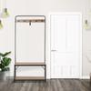 3 In 1 Coat Rack with Bench and Shoe Rack In Industrial Style, Vintage Entryway Furniture In Wood and Steel, 80.5x30x170 Cm, Black