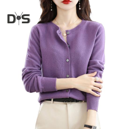 

Женский свитер кардиган круглый вырез длинный рукав имитация кашемира свитер пальто пуговицы планка вязание верхняя одежда S фиолетовый