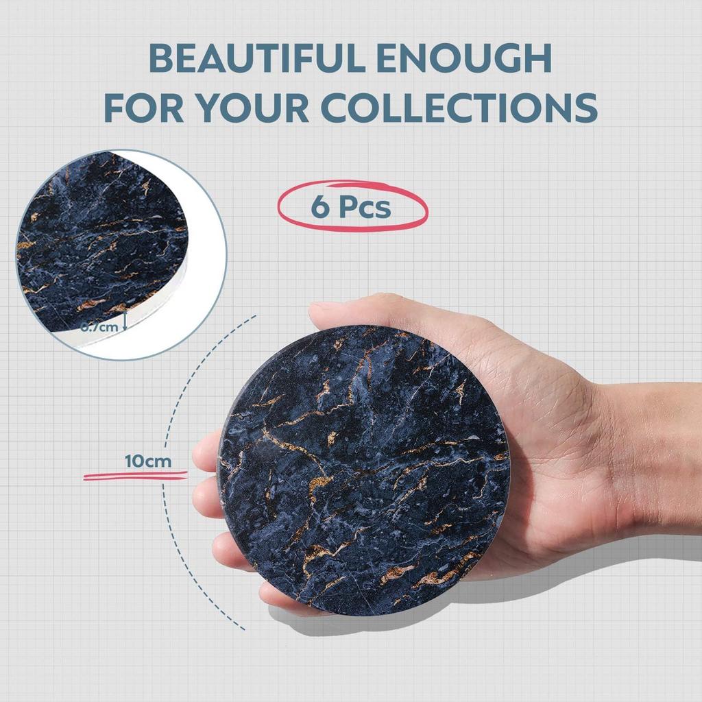 Ceramic Coasters with Matt Finish On Top & Cork Base | Coasters for Cups Set of 6 |