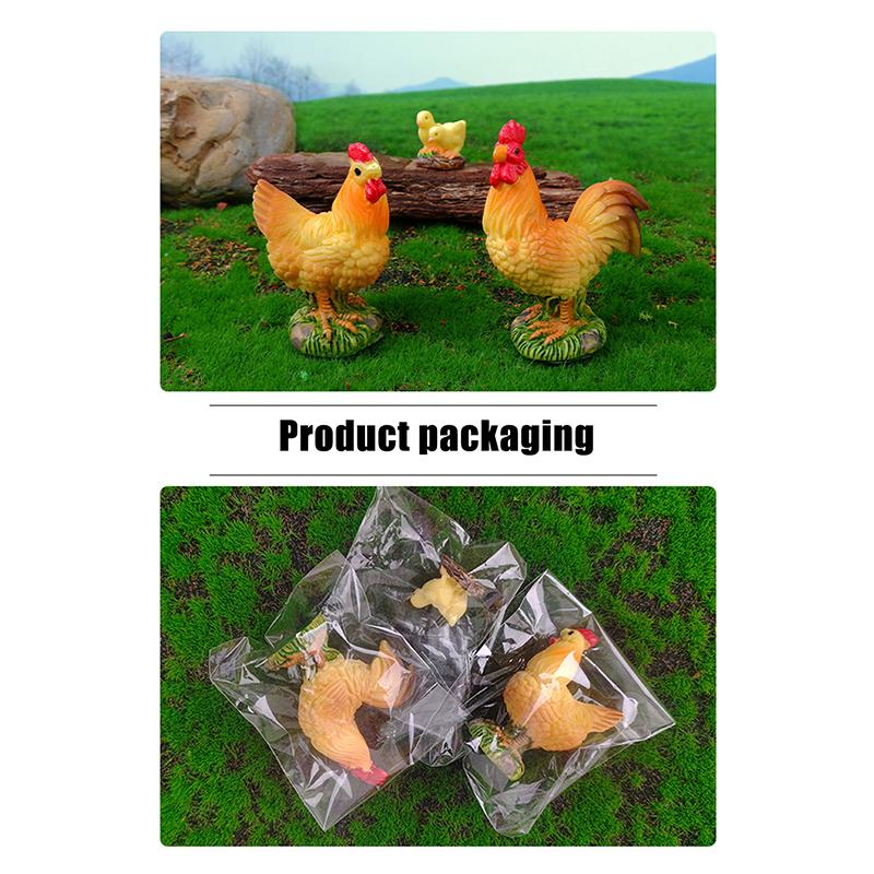 Rooster Chicken Figurines Farm Animal Model Home Decor Miniature Fairy Garden Diy Landscaping Cartoon Hen Chick Accessories