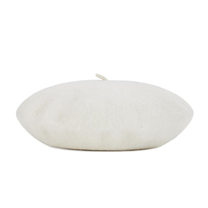 VARZAR Cursive Logo Wool Beret Ivory