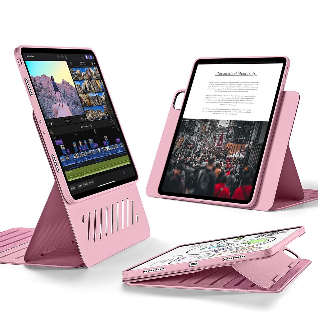 ESR iPad Pro Case Exclusive Rotating Case with Removable Magnetic 9 Adjustable Angle Rugged Shift Pink 12.9 (2022/2021, 6th/5th Generation) Cover,