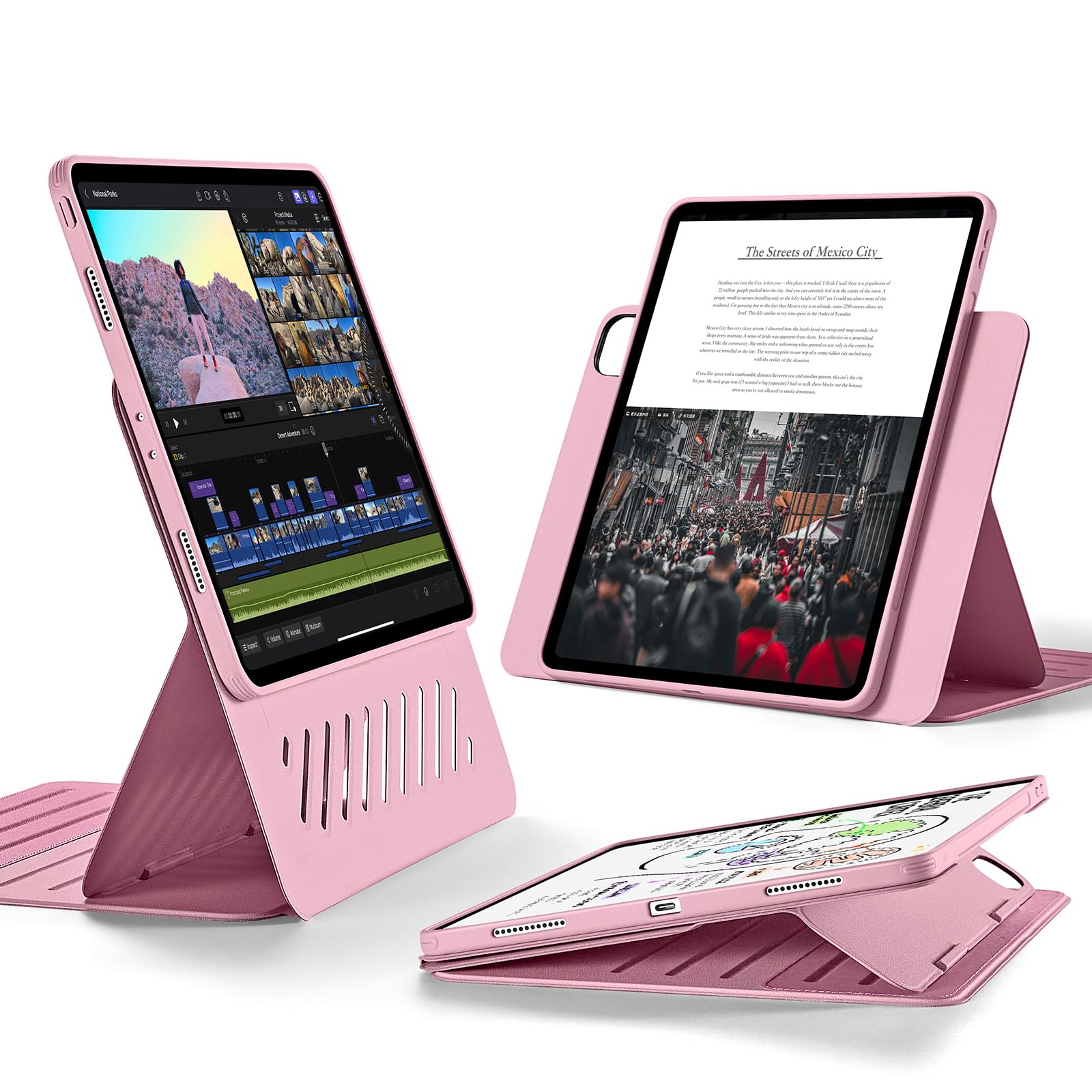 

ESR Чехол для iPad Pro Эксклюзивный вращающийся чехол со съемной магнитной 9 регулируемыми углами Прочный Shift Pink 12.9 (2022/2021, 6-е/5-е поколение) Крышка, розовый