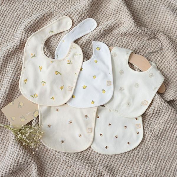 Baby & I Baby Food Cotton Bib 2-piece Set, Yong Blue, Gomi, 1 Set