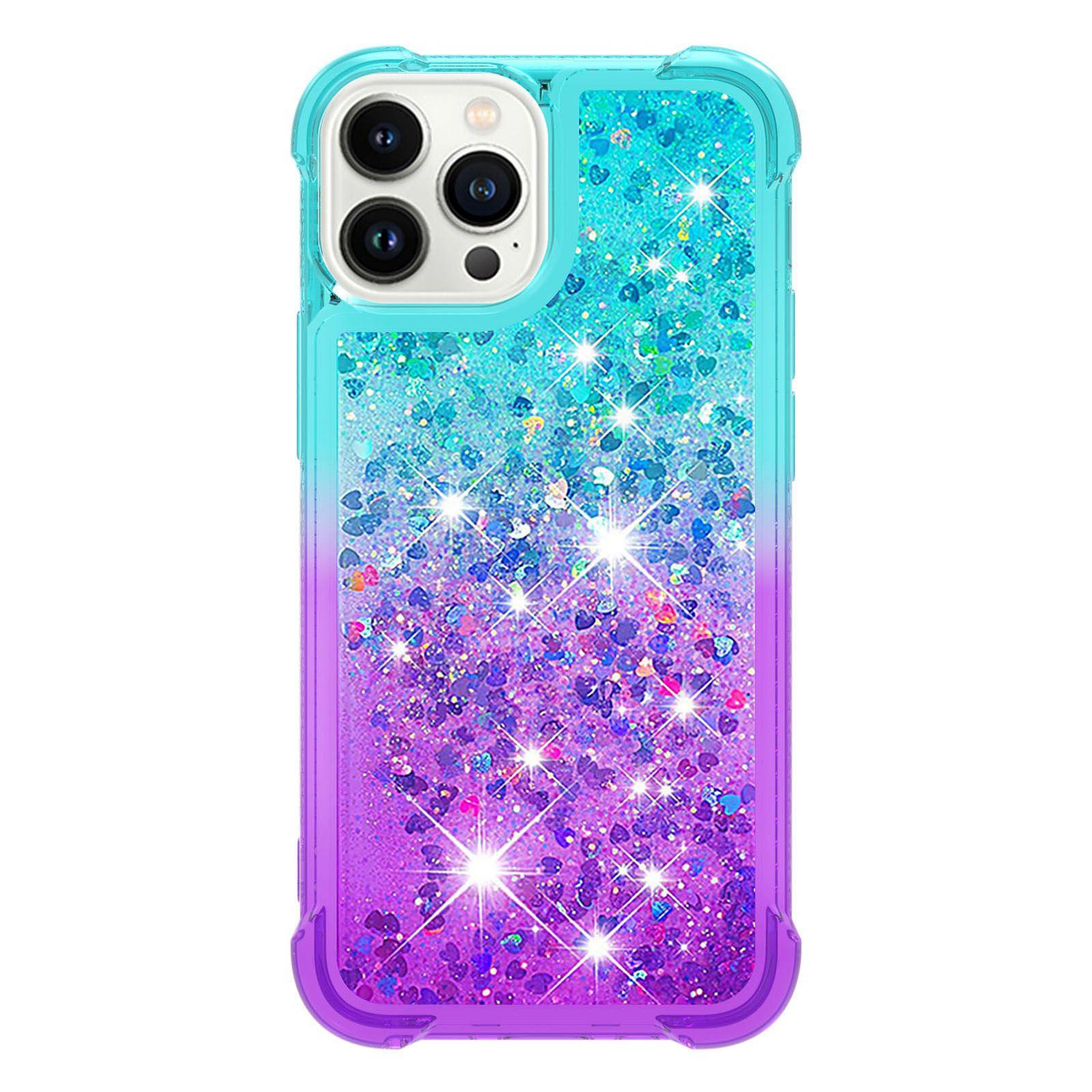 

For iPhone 14 Pro Max TPU Case Gradient Quicksand Phone Back Cover Sky Blue/Purple
